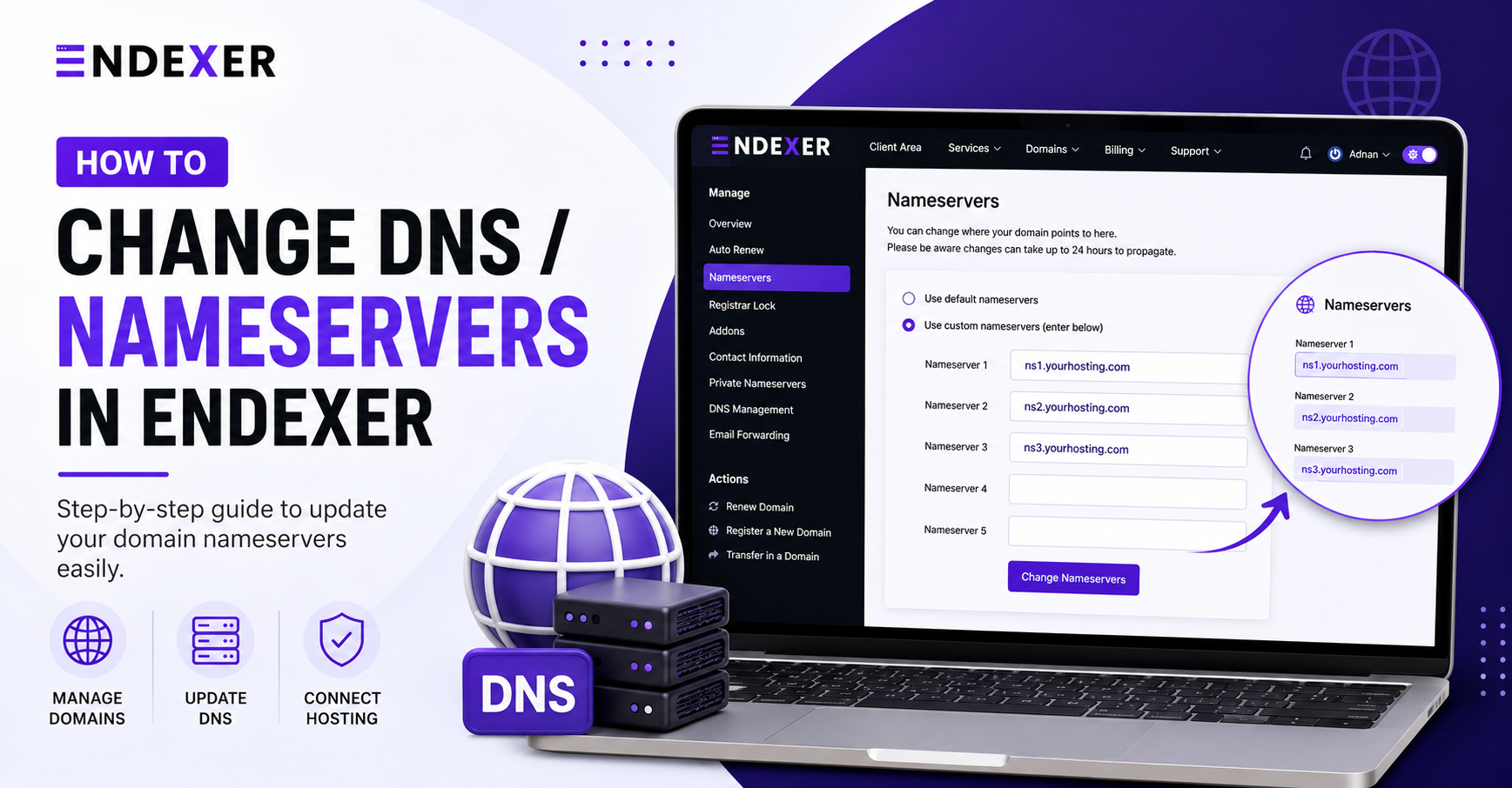 How to Change DNS / Nameservers in Endexer banner